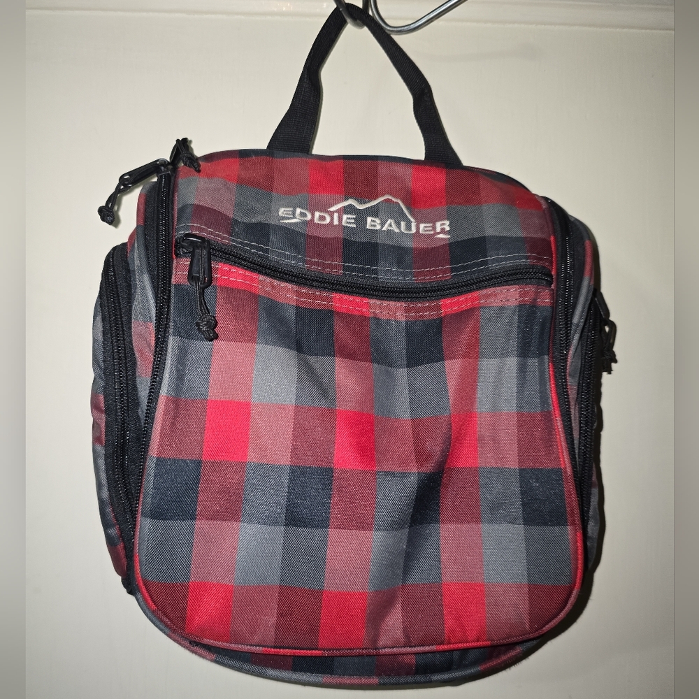 Eddie Bauer Red and Black Plaid Toiletry Bag